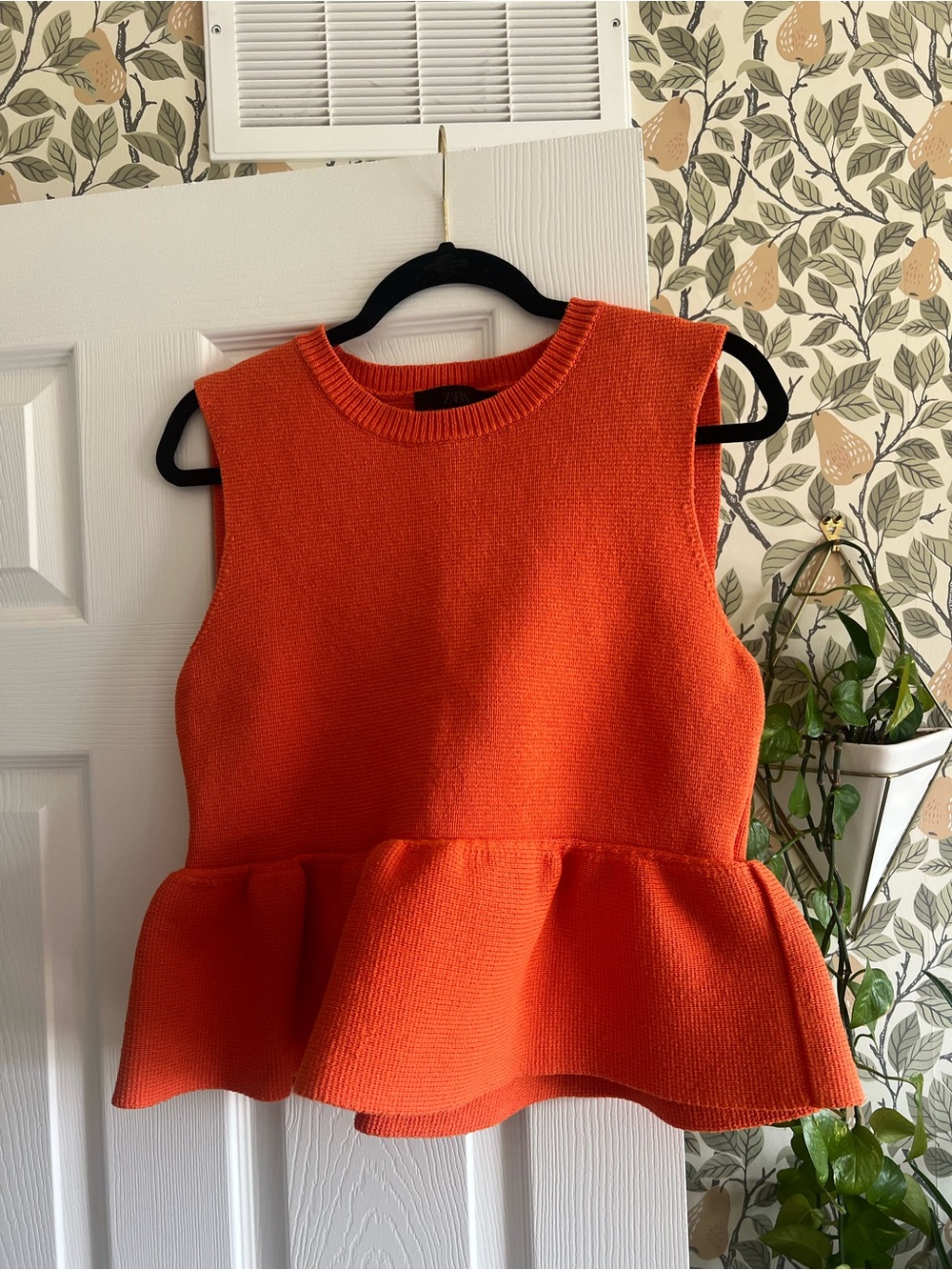 Zara Orange Sleeveless Peplum Knit Top
